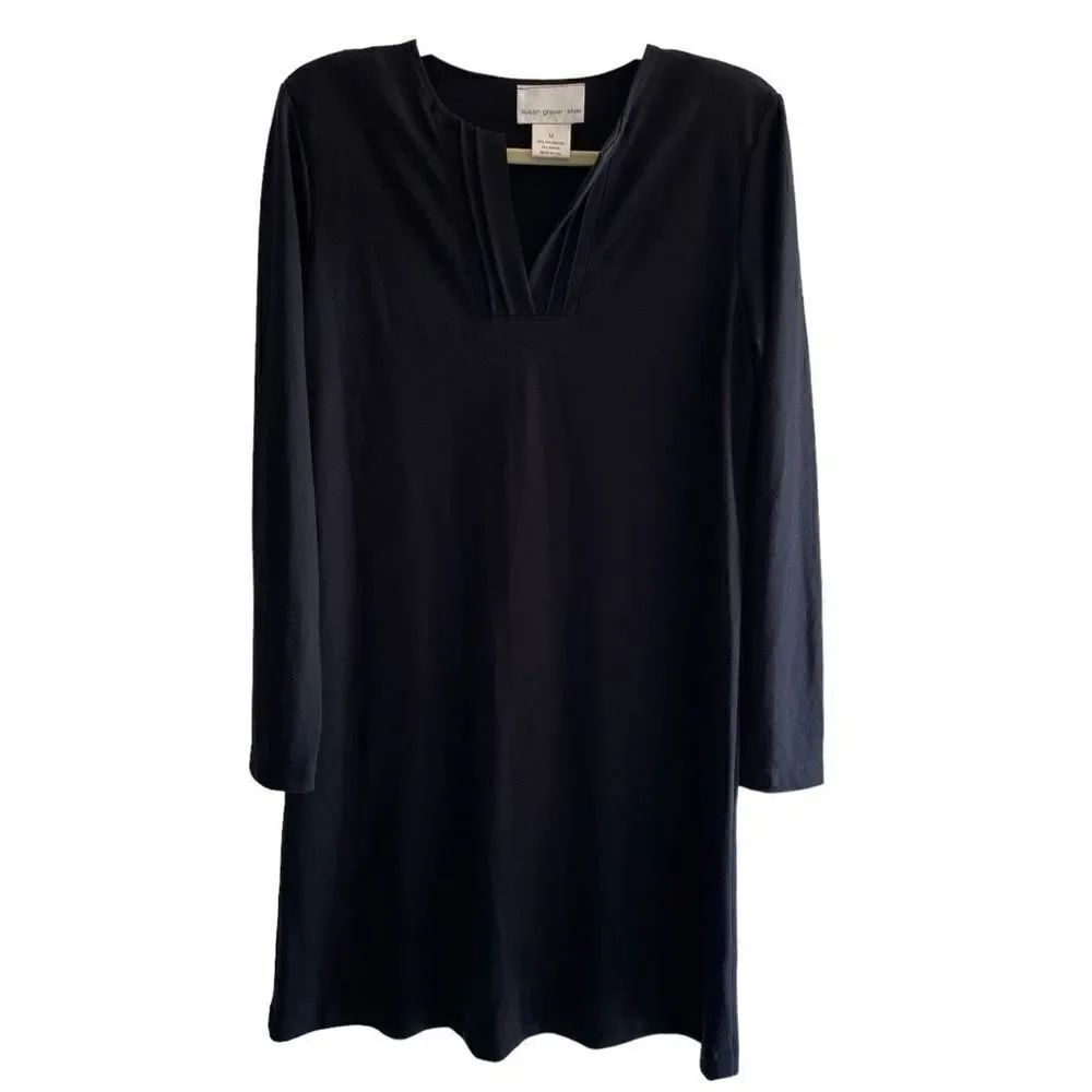 Susan Graver Black Long Sleeve Short Jersey Knit Dress Women’s Size Medium